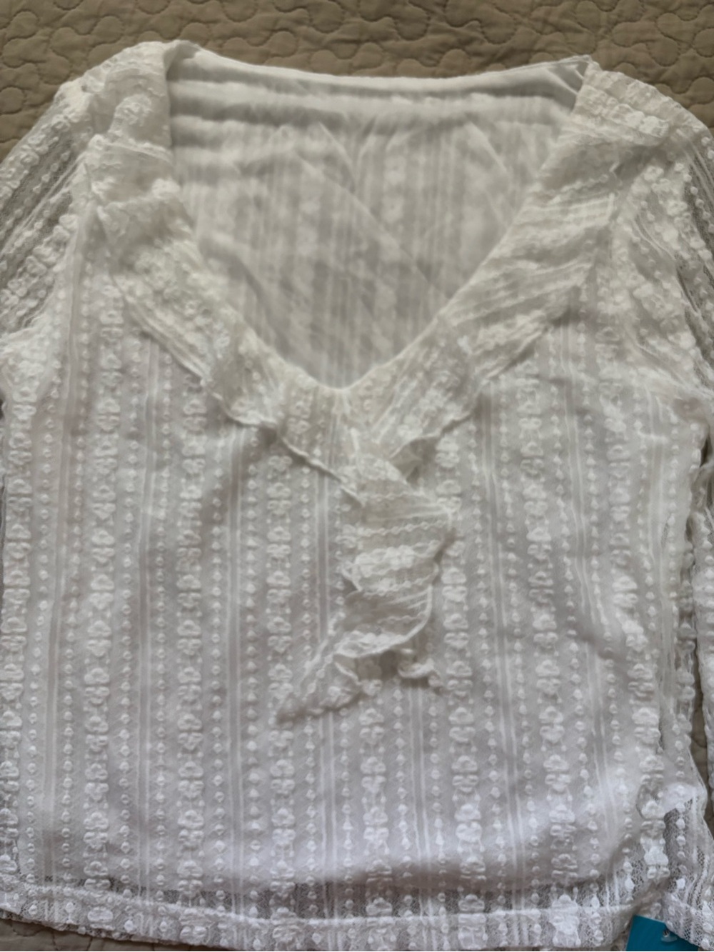 Cupshe White Ruffled V-Neck Sheer Knit Blouse - Picture 5 of 10